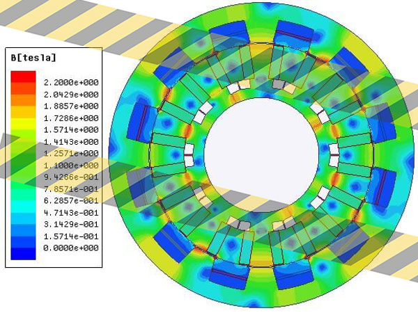توزیع چگالی شار در موتور ورنیر با ساختار پیشنهادی